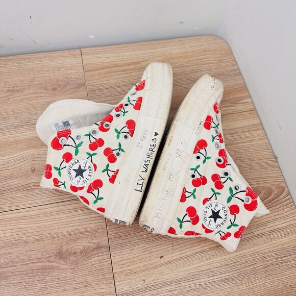 Converse High Tip White Cherry Print Sneakers Women’s Size 6 - Picture 7 of 11